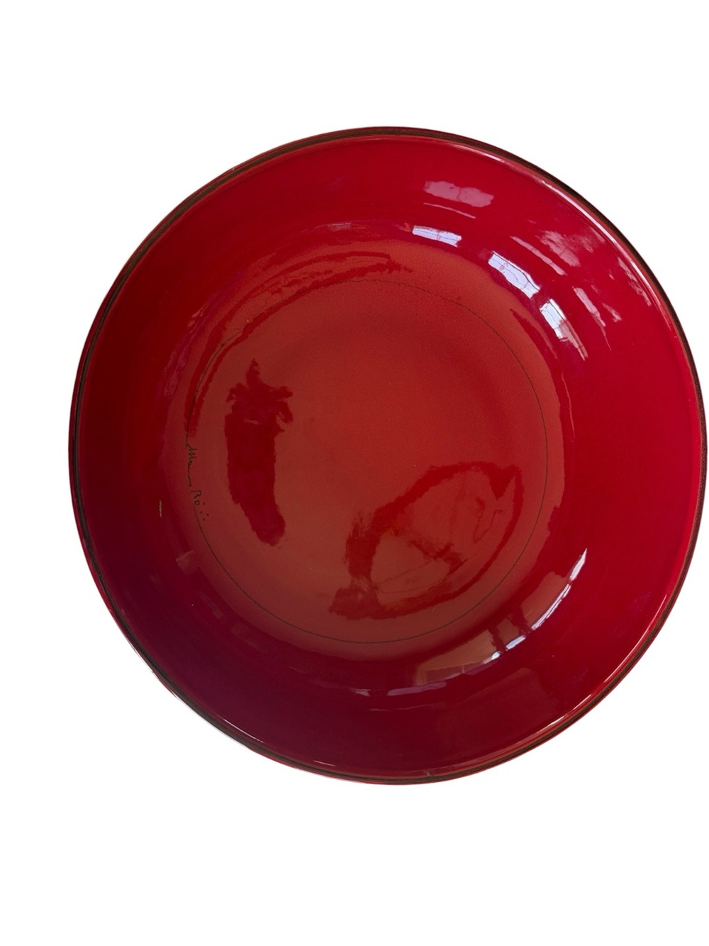 Vintage Italian Red Art Pottery Bowl Handmade Signed Centerpiece 10”